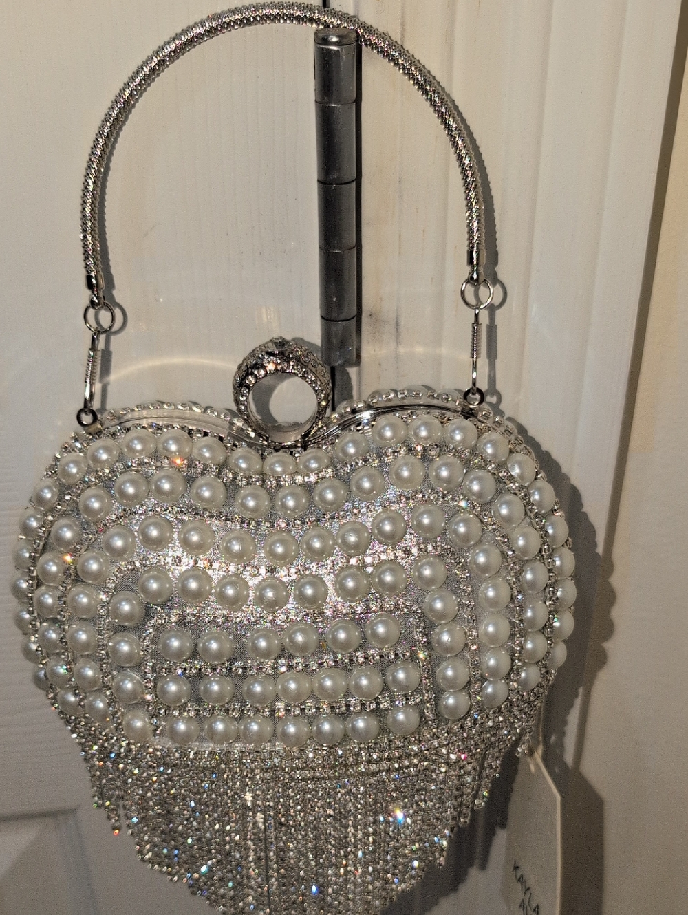 Kayla+Ava Pearl & Crystal Heart Clutch   NWT
